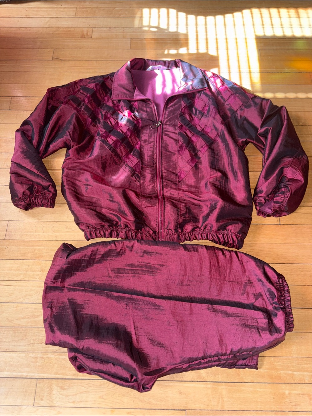 Vintage Great Cavalier Shiny Wine Color Windbreaker Jacket and Pants